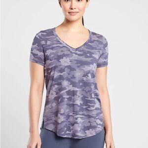 Athleta Purple Camo V-Neck Tee